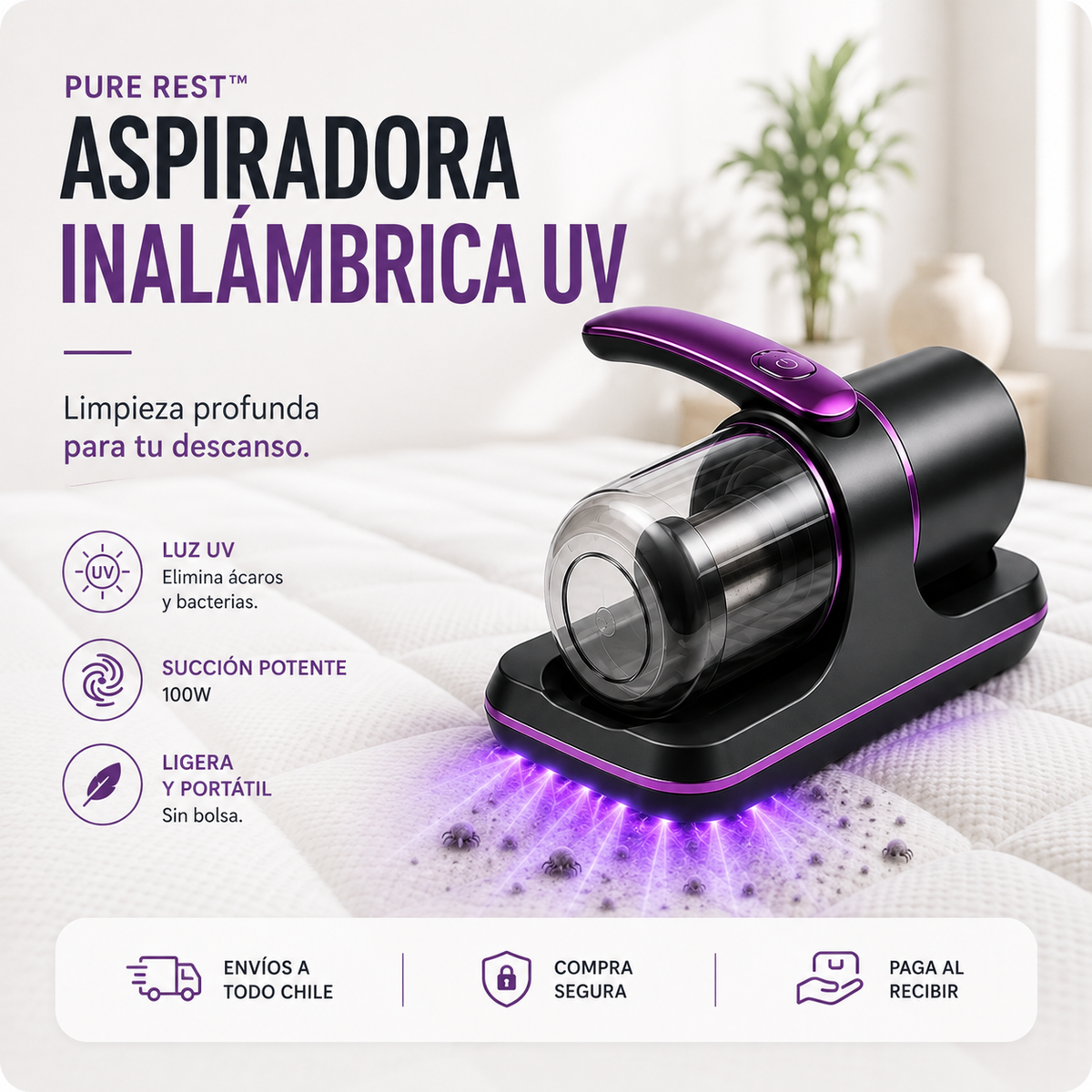 PURE REST™ - Aspiradora De Colchón inalámbrico UV