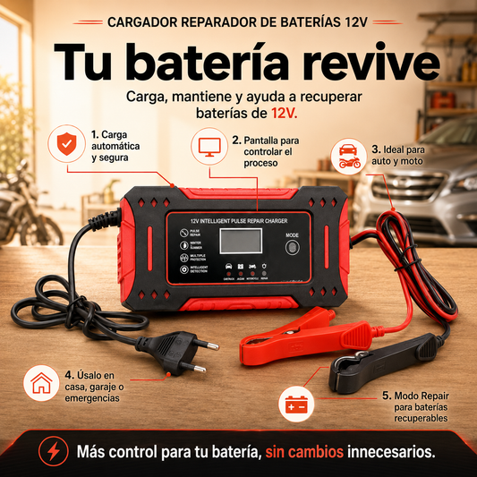 VoltRevive™ Cargador Inteligente de Baterías | Carga, Mantiene y Ayuda a Recuperar