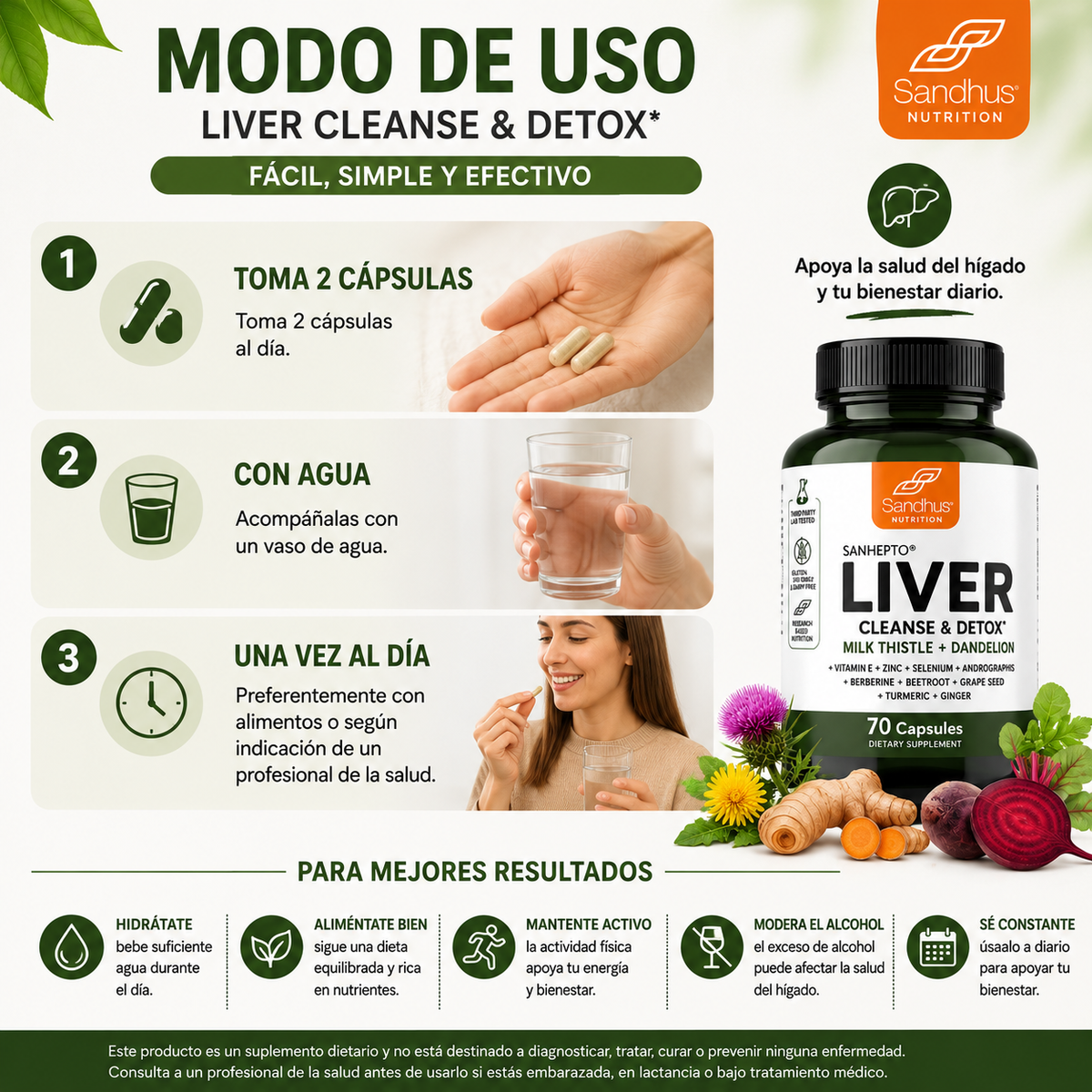 Liver Cleanse & Detox Formula Completa con Cardo Mariano – 70 Cápsulas 🌿