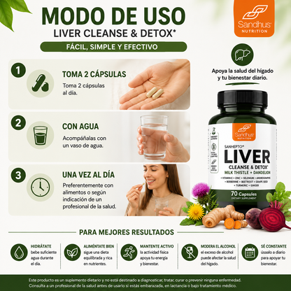 Liver Cleanse & Detox Formula Completa con Cardo Mariano – 70 Cápsulas 🌿