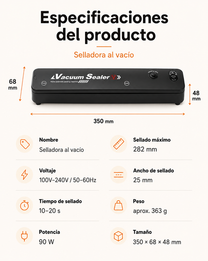 FreshLock™ Pack Completo | Selladora + 10 Bolsas + Rollo 5 Metros