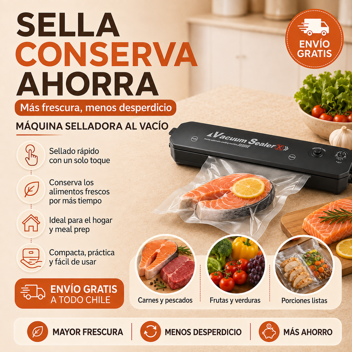 FreshLock™ Pack Completo | Selladora + 10 Bolsas + Rollo 5 Metros