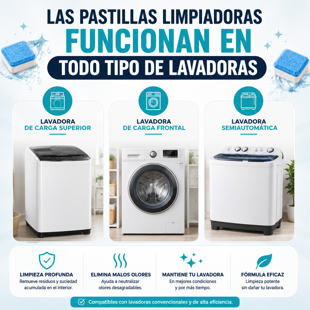 Pack 60 Pastillas Limpia Lavadora