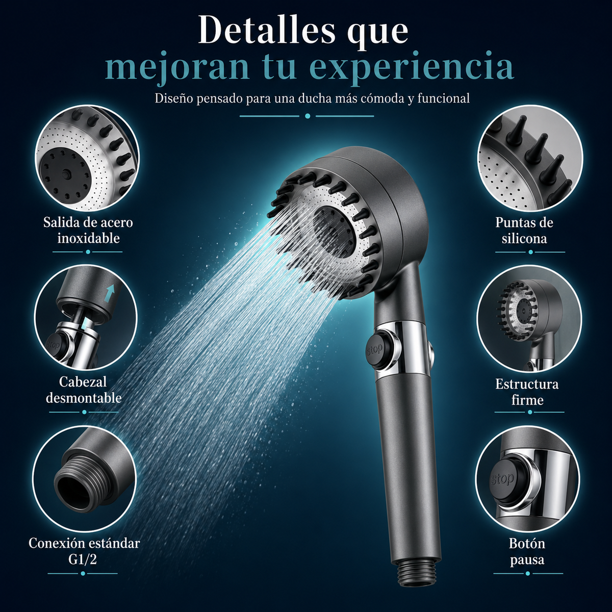FLUVIA™ Cabezal de Ducha Masajeador con Flujo Eficiente