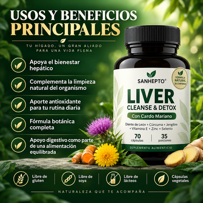 Liver Cleanse & Detox Formula Completa con Cardo Mariano – 70 Cápsulas 🌿