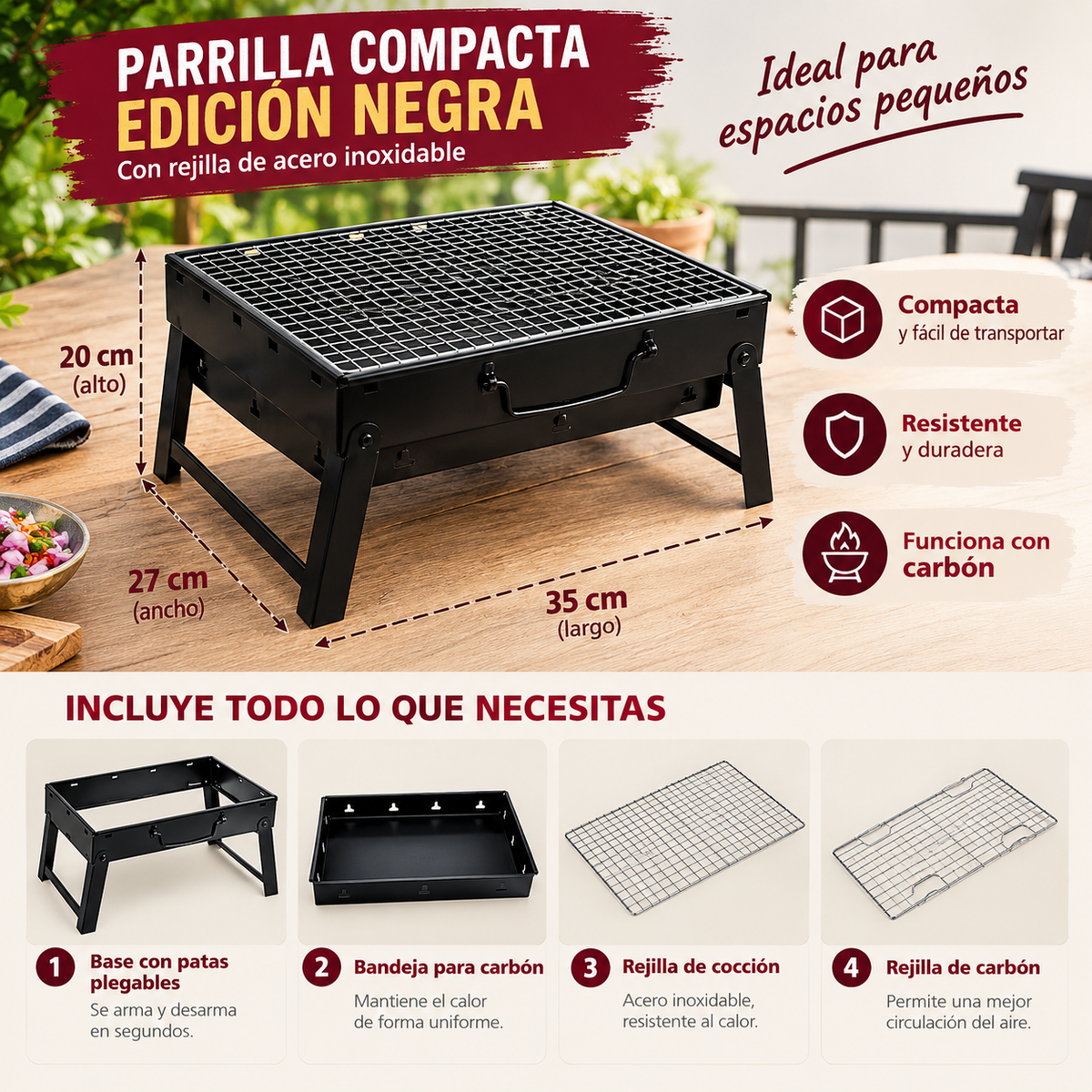 Parrilla Plegable Portátil | Compacta y fácil de llevar