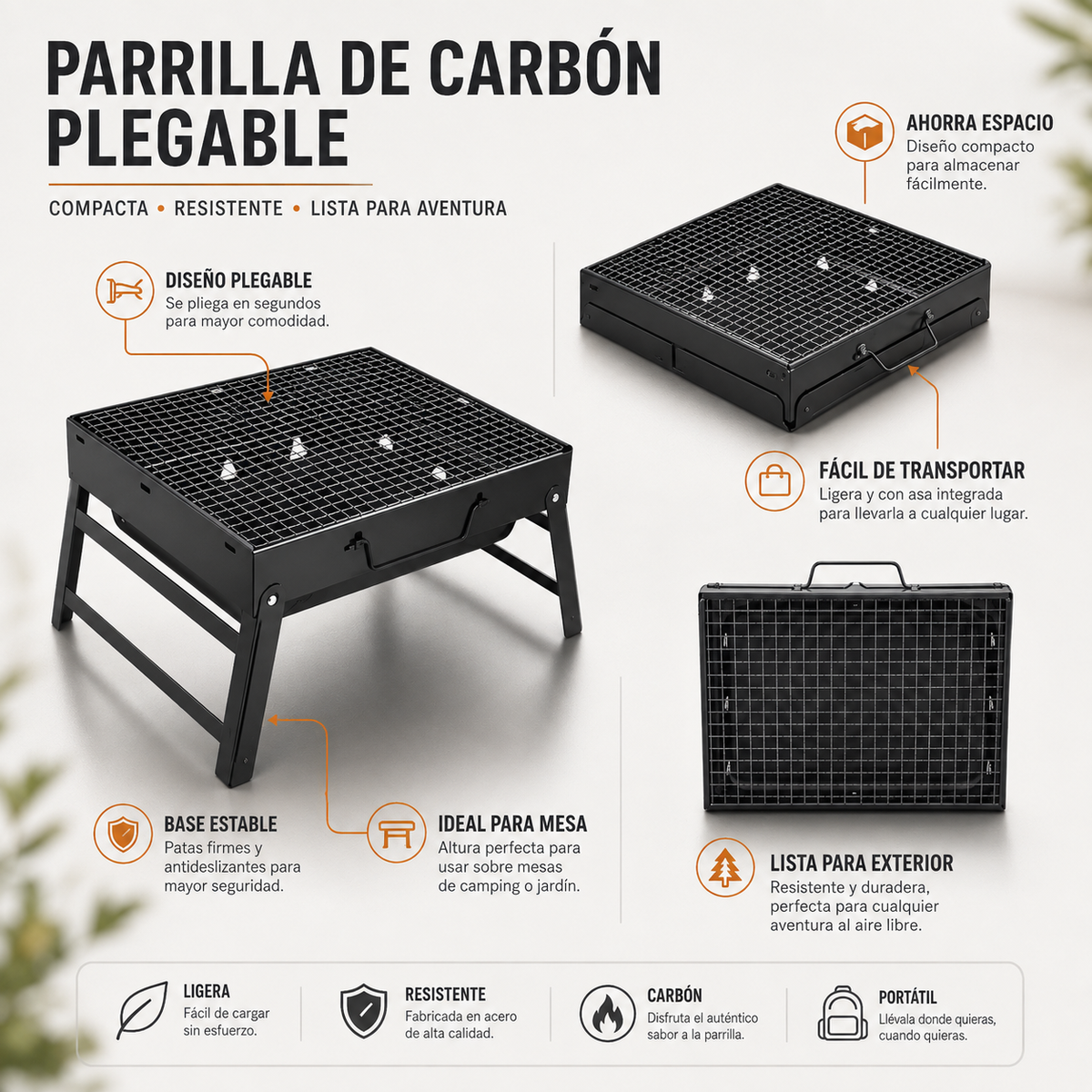 Parrilla Plegable Portátil | Compacta y fácil de llevar