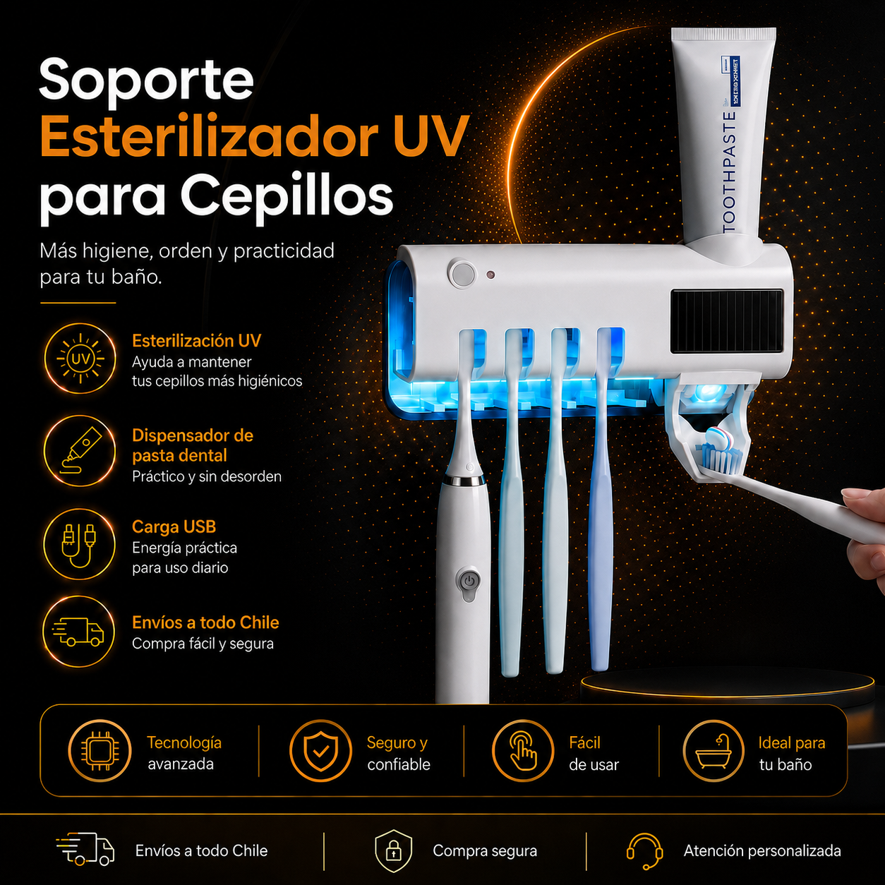 CleanBrush™ UV | Soporte Esterilizador de Cepillos