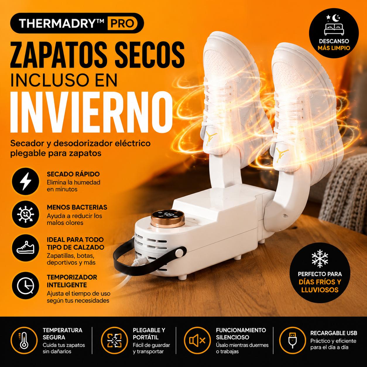 ThermaDry™ Pro | Secador Eléctrico Plegable para Zapatos