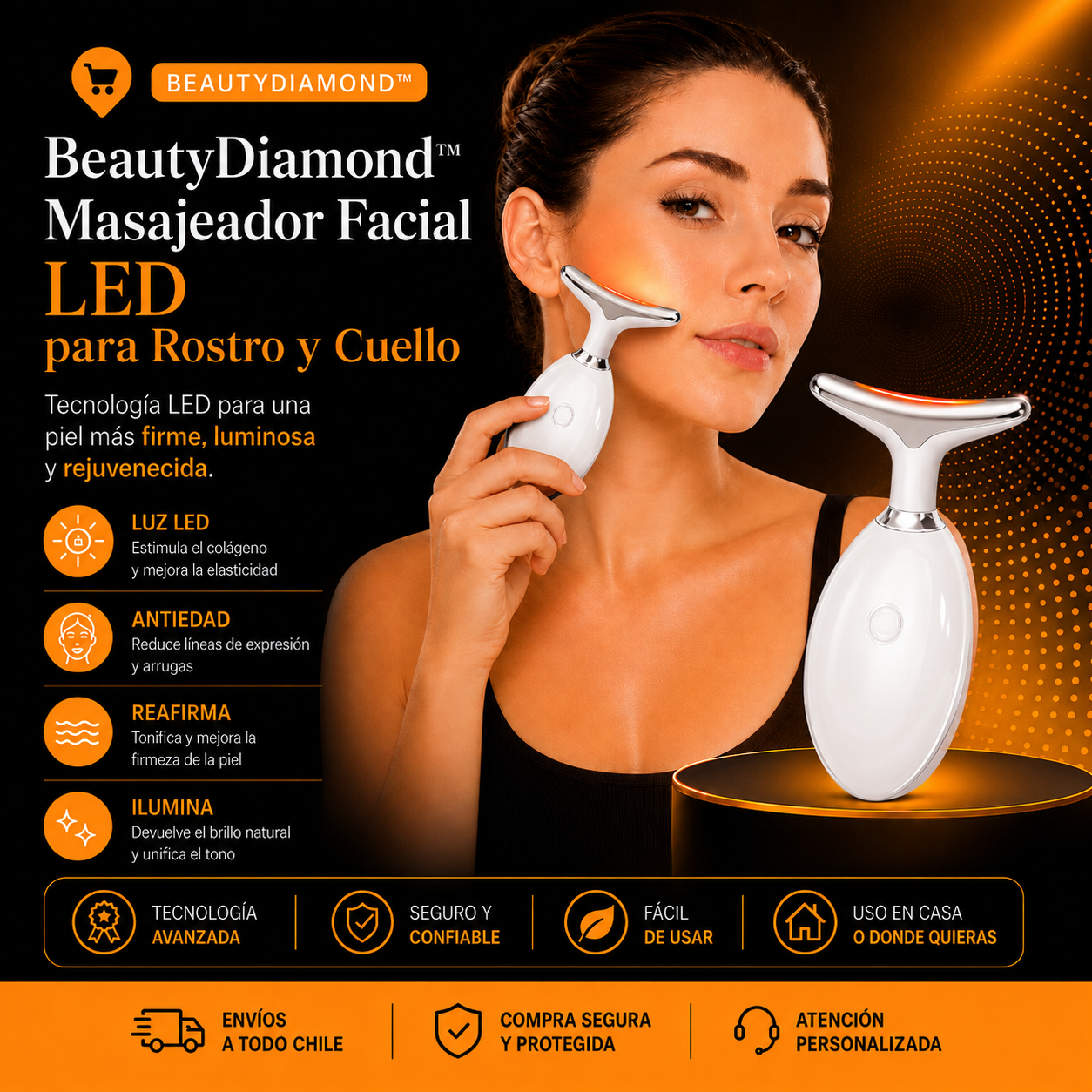 BeautyDiamond™ Masajeador Facial LED para Rostro y Cuello