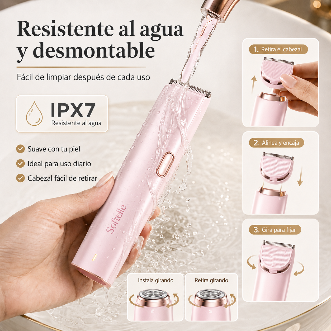 Softelle™ 2 en 1 | Rasuradora Femenina Recargable para Piel Suave