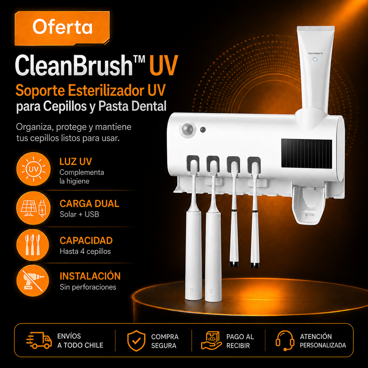 CleanBrush™ UV | Soporte y Esterilizador de Cepillos