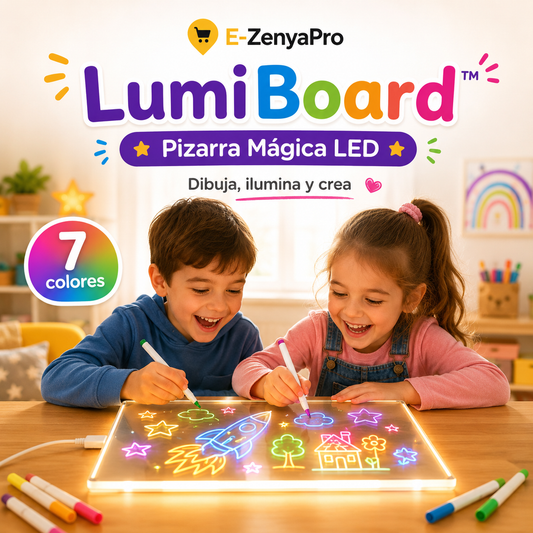 LumiBoard™ Pizarra Mágica LED Acrílica 20 × 30 cm | Incluye 7 Marcadores
