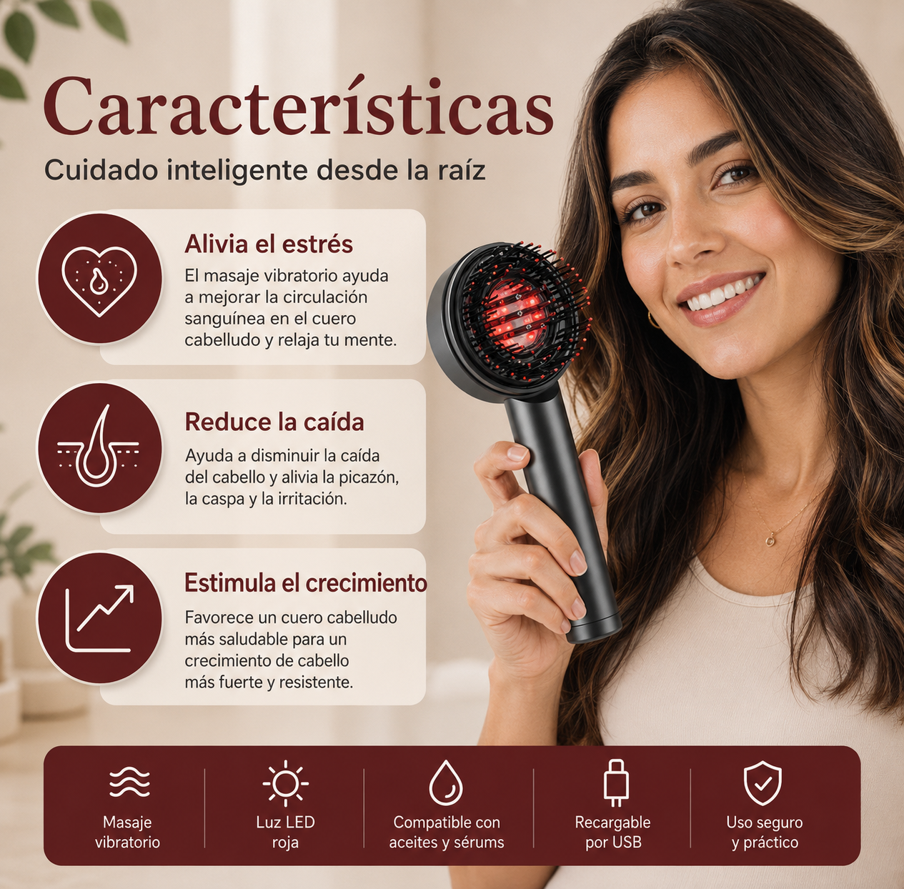 HairGlow™ LED | Cepillo Masajeador Cabello Terapia
