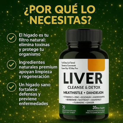 Liver Cleanse & Detox Formula Completa con Cardo Mariano – 70 Cápsulas 🌿