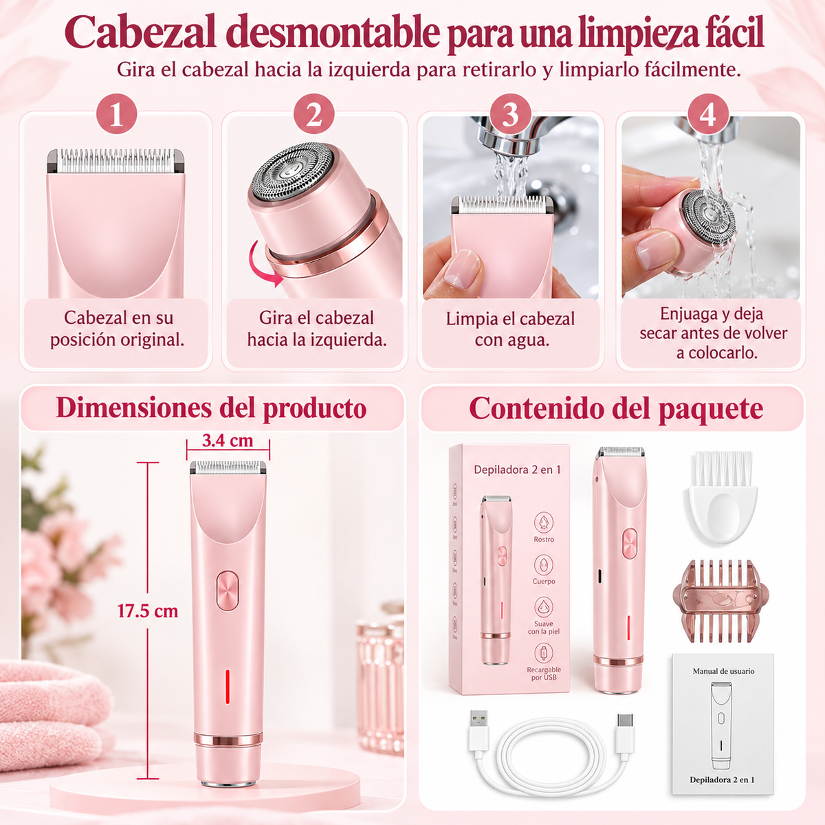 Softelle™ 2 en 1 - Rasuradora Femenina Recargable