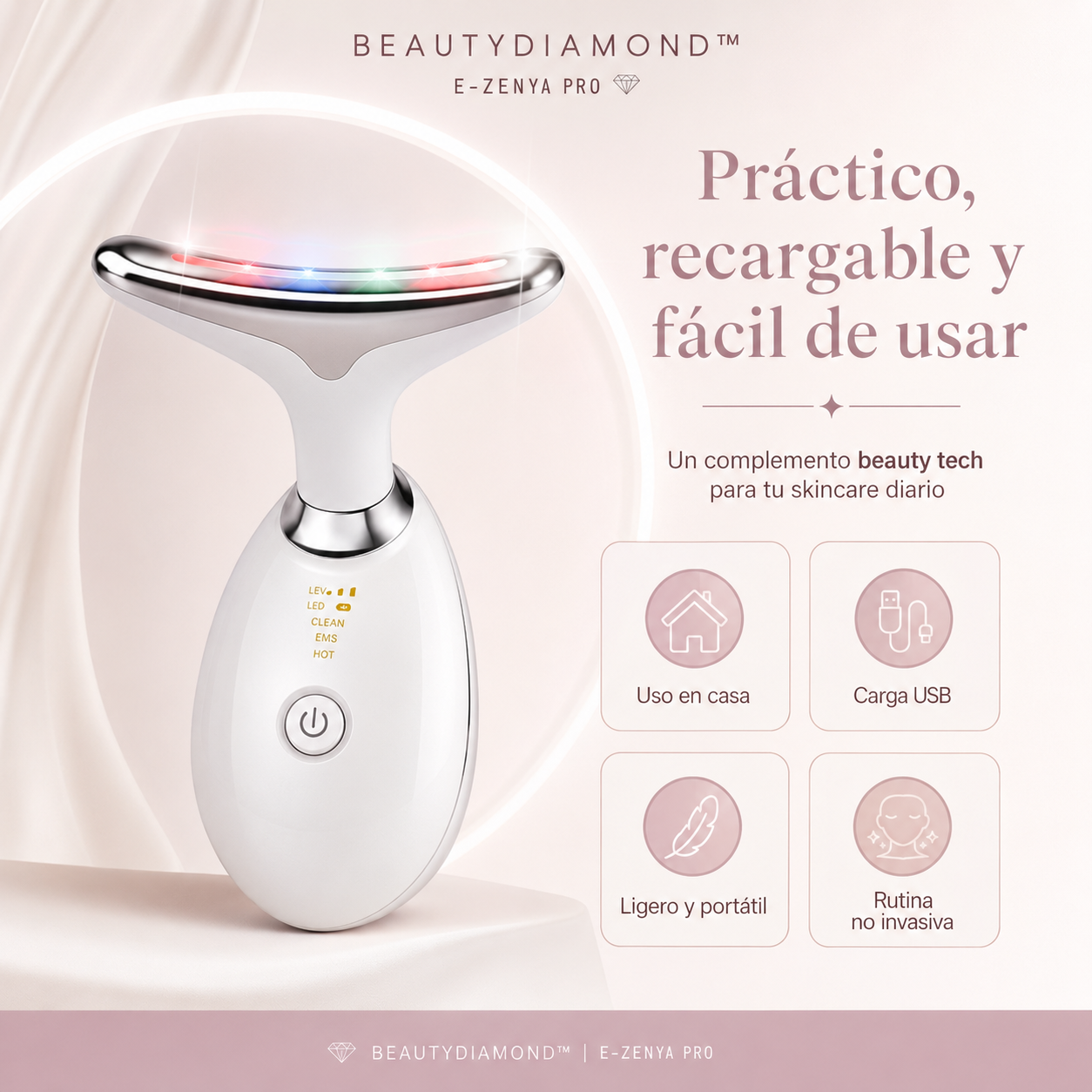 BeautyDiamond™ Masajeador Facial LED para Rostro y Cuello
