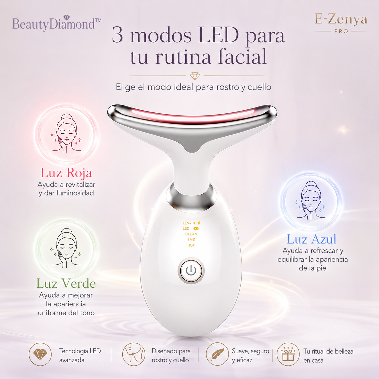 BeautyDiamond™ Masajeador Facial LED para Rostro y Cuello