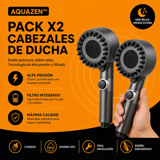 AquaZen™ Pack 2 Cabezales de Ducha Alta Presión Masajeadora